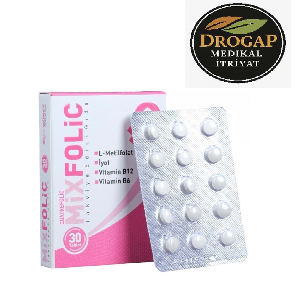 MİXFOLİC FOLİK ASİT 30 TABLET ( L-METİLFOLAT & İYOT & VİT.B6 VE B12)
