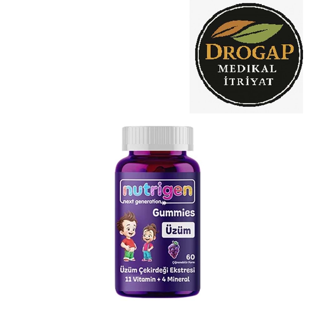NUTRİGEN GUMMİES ÜZÜM ÇEKİRDEĞİ EKSTRESİ 11 VİTAMİN + 4 MİNERAL 60 ÇİĞNENEBİLİR JELİBON
